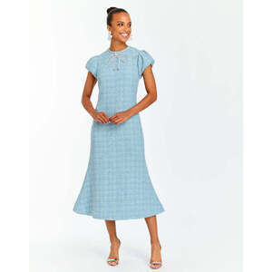 MESTIZA NEW YORK Perla Bow Midi Dress Size 44 / Periwinkle Sparkle Tweed